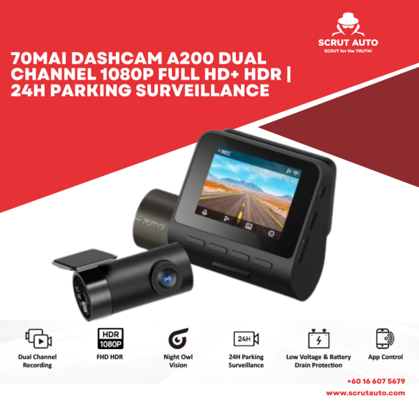 70mai Dash Cam A200 Dual Channel 1080P Full HD+ HDR | 24H Parking Surveillance