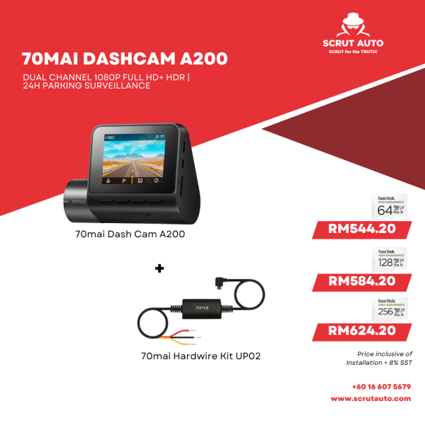 70mai Dash Cam A200 Dual Channel 1080P Full HD+ HDR | 24H Parking Surveillance